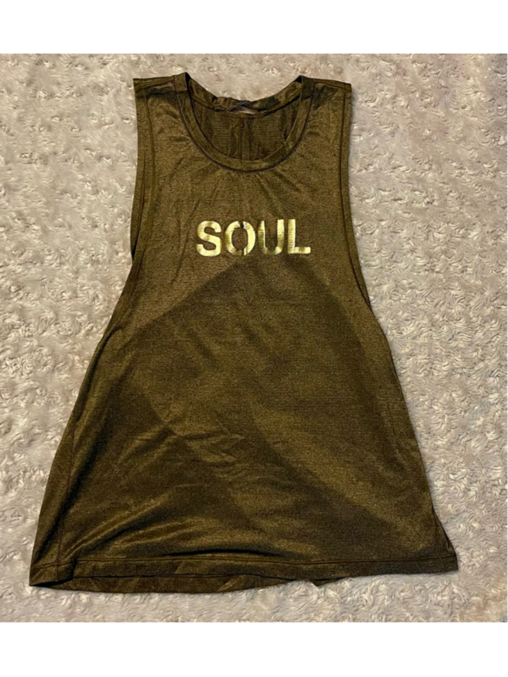 Lululemon Women’s Gold Foil Soul Cycle Collab Muscle Tee, Approximate Size 6 EUC